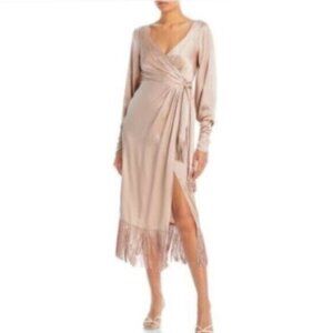 NWT Cinq A Sept Page Fringe Trim Silk Midi Wrap Dress